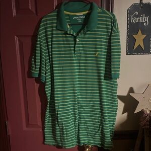Nautica Green Polo with Yellow Stripes